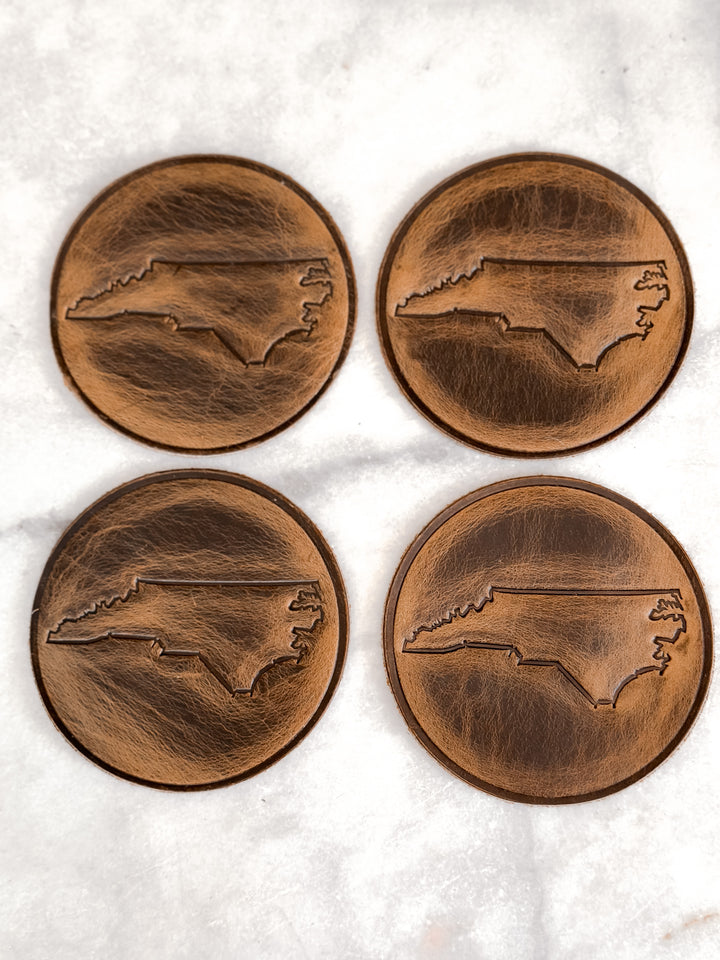 North Carolina Leather Coaster Set