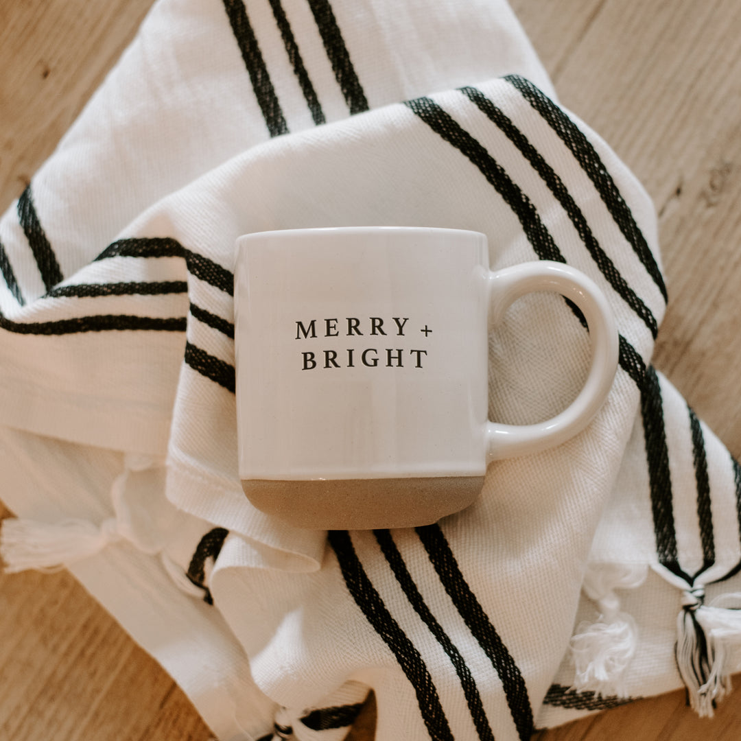 Merry and Bright - Cream Stoneware Coffee Mug - 14 oz