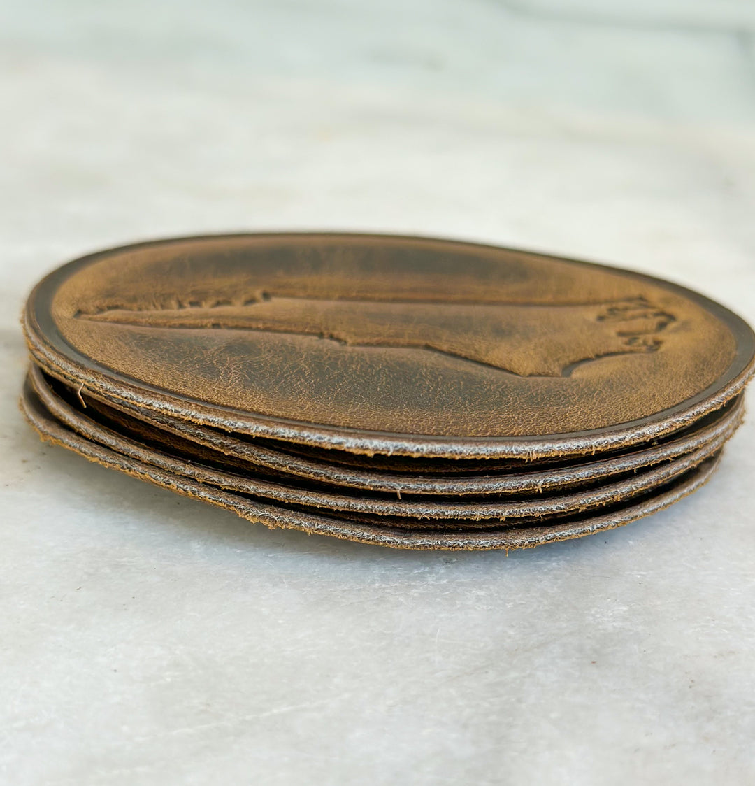 North Carolina Leather Coaster Set