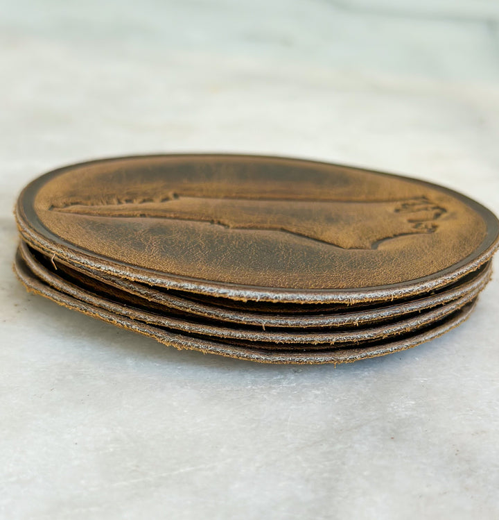 North Carolina Leather Coaster Set