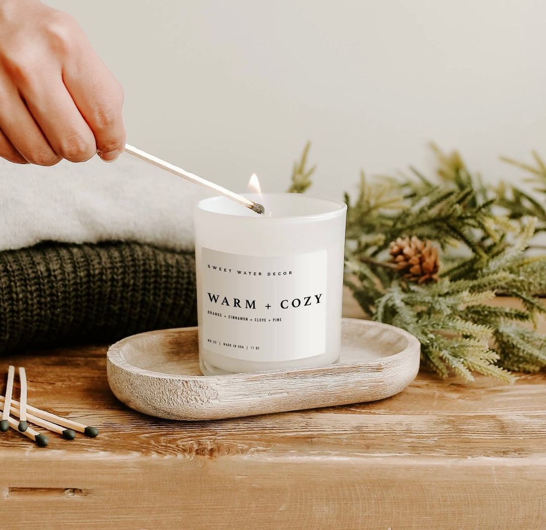 Warm and Cozy Soy Candle - White Jar - 11 oz