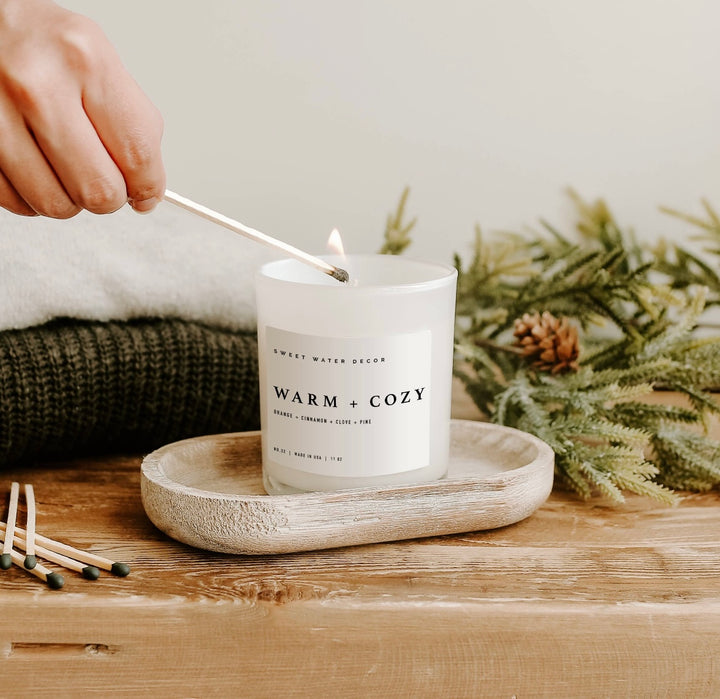 Warm and Cozy Soy Candle - White Jar - 11 oz