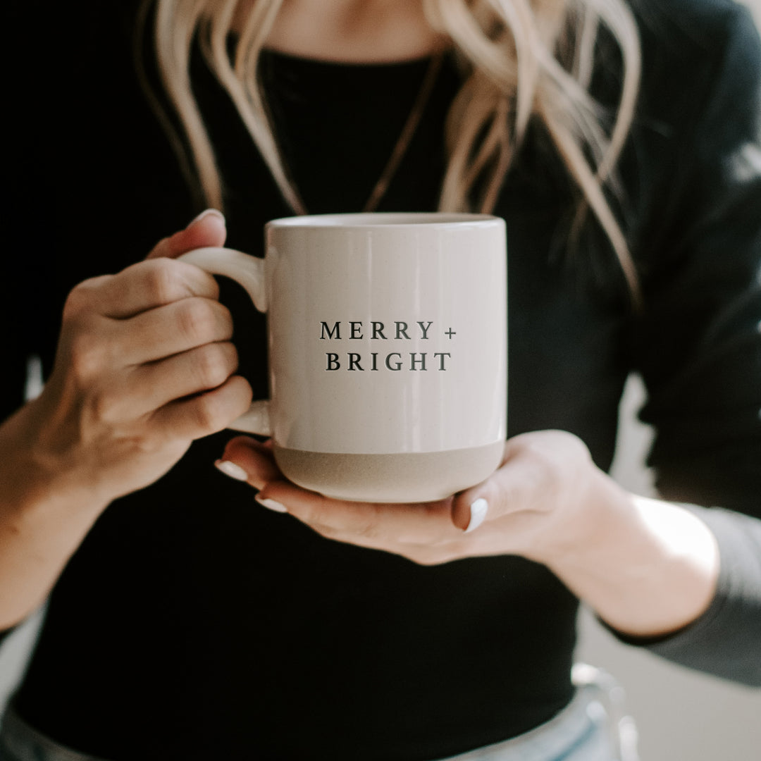Merry and Bright - Cream Stoneware Coffee Mug - 14 oz