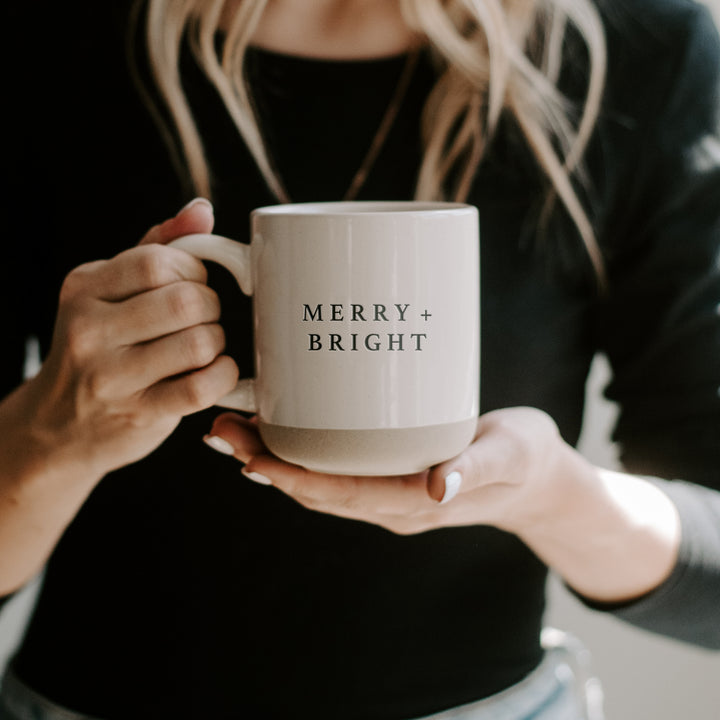 Merry and Bright - Cream Stoneware Coffee Mug - 14 oz