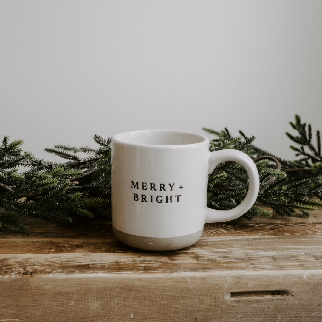 Merry and Bright - Cream Stoneware Coffee Mug - 14 oz