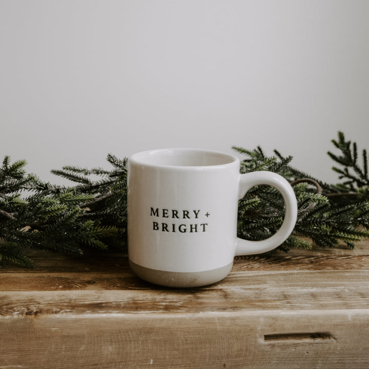 Merry and Bright - Cream Stoneware Coffee Mug - 14 oz